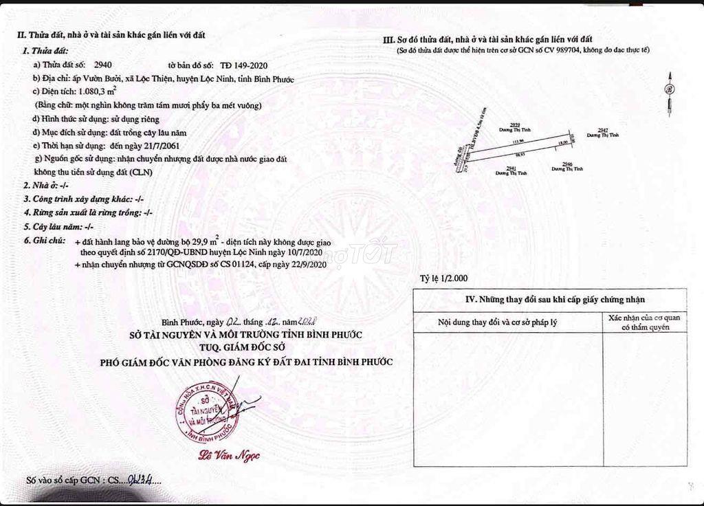 Tôi cần bán lô đất nền 1080m2