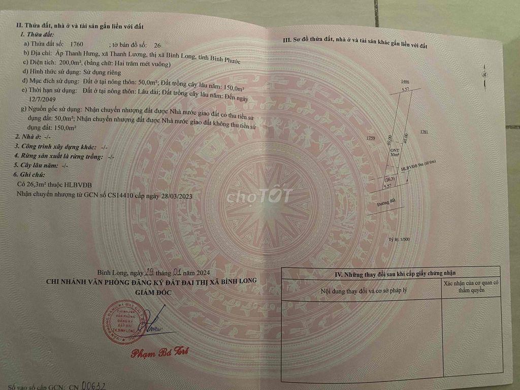 Bán đất ấp Thanh Hưng