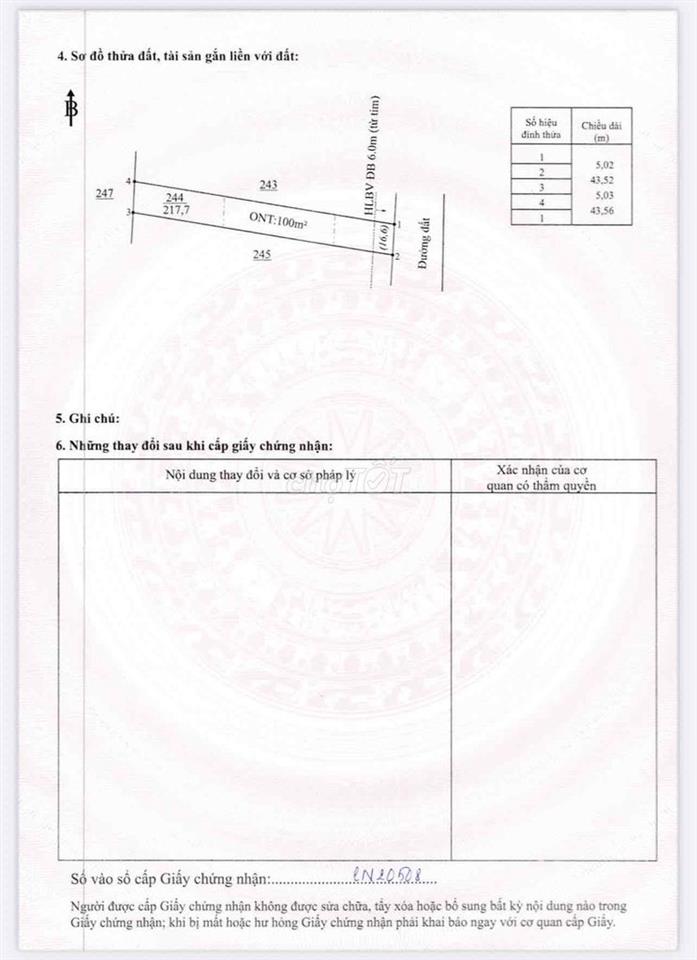 KẸT BÁN 215m2 giá 544tr chơn thành