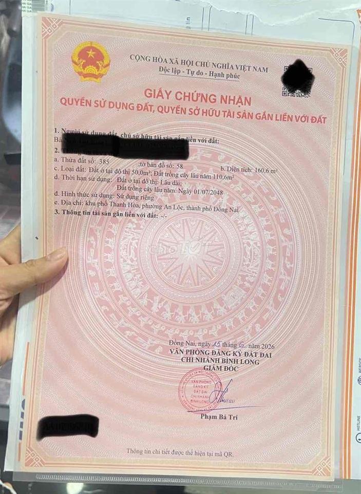 bán đất khu phố thanh hoà ,p an lộc ,tp đồng nai