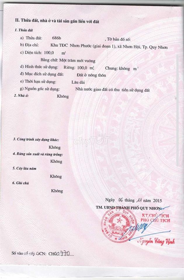 CHÍNH CHỦ BÁN ĐẤT THỔ CƯ MẶT TIỀN CHỢ NHƠN HỘI
