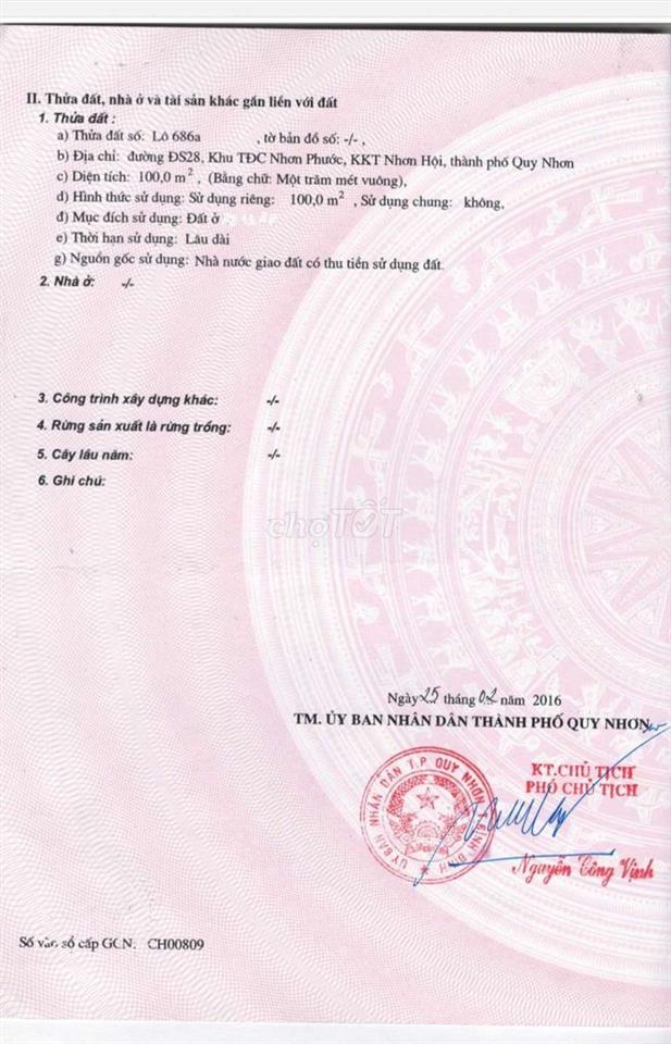 CHÍNH CHỦ BÁN ĐẤT THỔ CƯ MẶT TIỀN CHỢ NHƠN HỘI