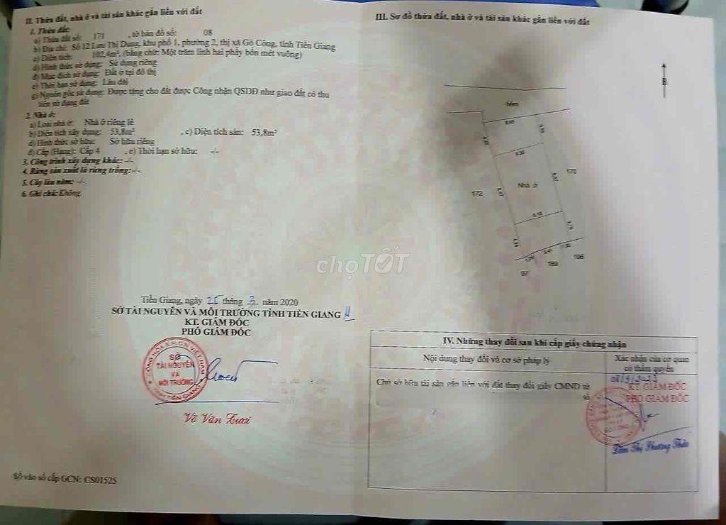 Nhà trung tâm Gò Công – Sổ hồng riêng chính chủ