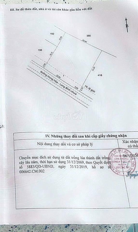 Bán đất trồng cây lâu năm, gần 1000m2, Gò Công Tây, Tiền Giang