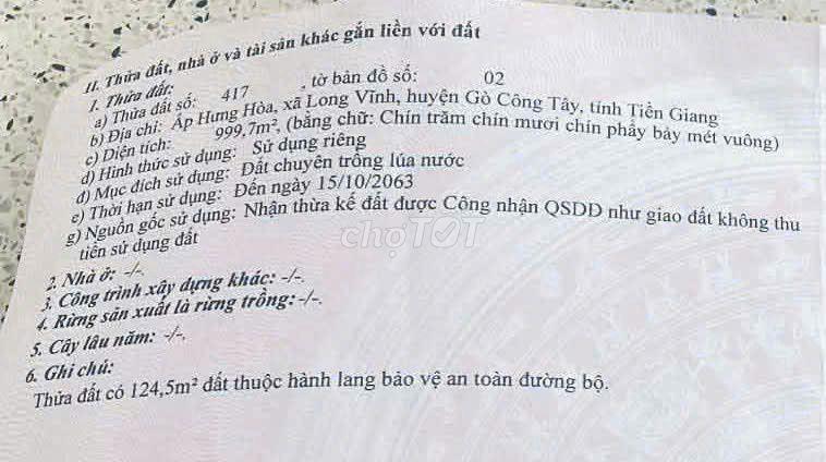 Bán đất trồng cây lâu năm, gần 1000m2, Gò Công Tây, Tiền Giang