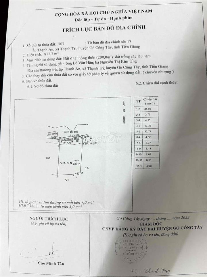 Bán đất góc 2 mặt tiền xã Thạnh Trị - Gò Công Tây, Tiền Giang