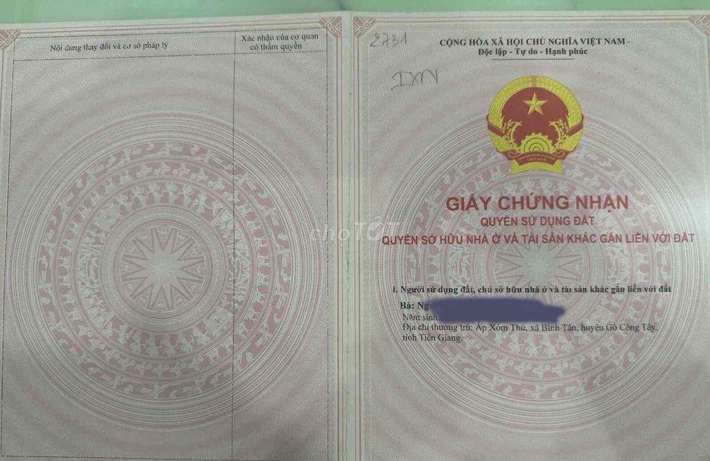 Bán 2 thửa đất mặt tiền liền kề Gò Công Tây ~1400m2,có thổ cư sổ riêng