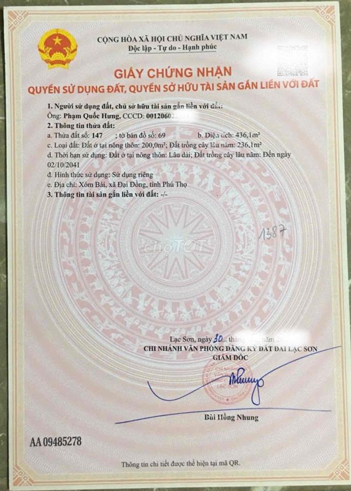 BÁN ĐẤT ĐẸP ĐƯỜNG 437 VIEW SÔNG - XÃ ĐẠI ĐỒNG, HÒA BÌNH CŨ (PHÚ THỌ)