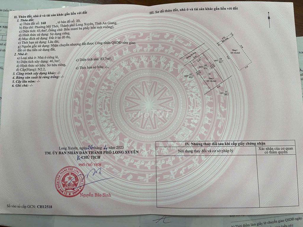 Bán nhà 1 trệt 1 lầu, khu dân cư Chợ Gòi Bé Mỹ Thới.