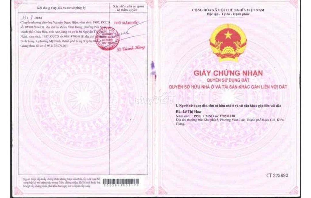 CẦN BÁN ĐẤT MẶT TIỀN ĐƯỜNG  XÃ NÚI CẤM– TỊNH BIÊN – AN GIANG