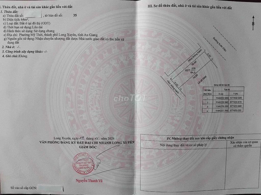 bán đất Mỹ Thới Long Xuyên