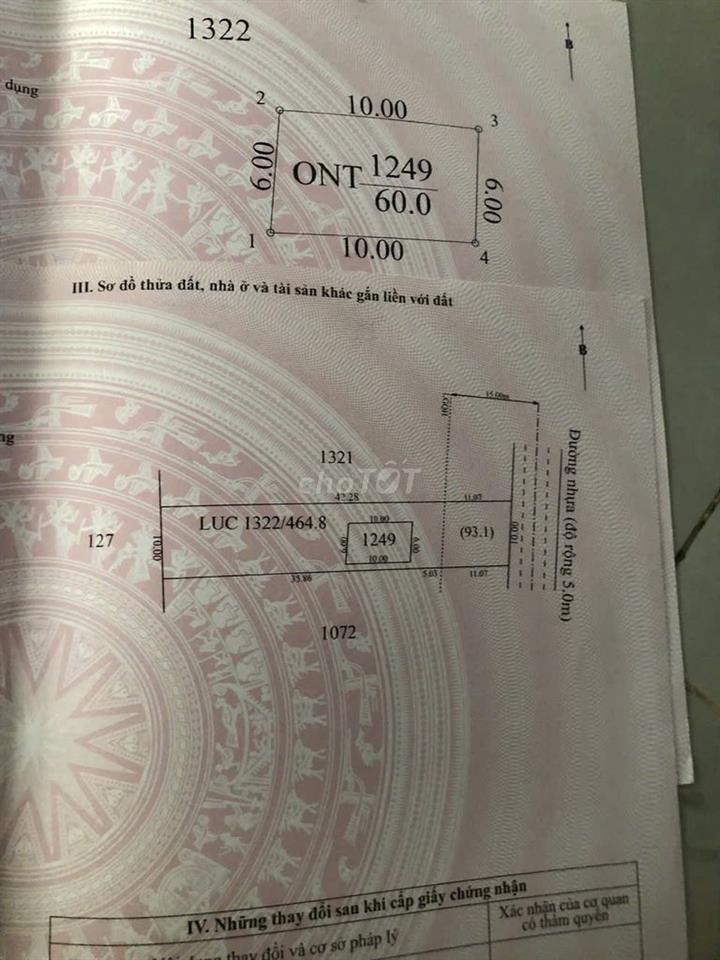 10x52 đường nhựa, gần KCN, có thổ cư. 900tr. Rẻ