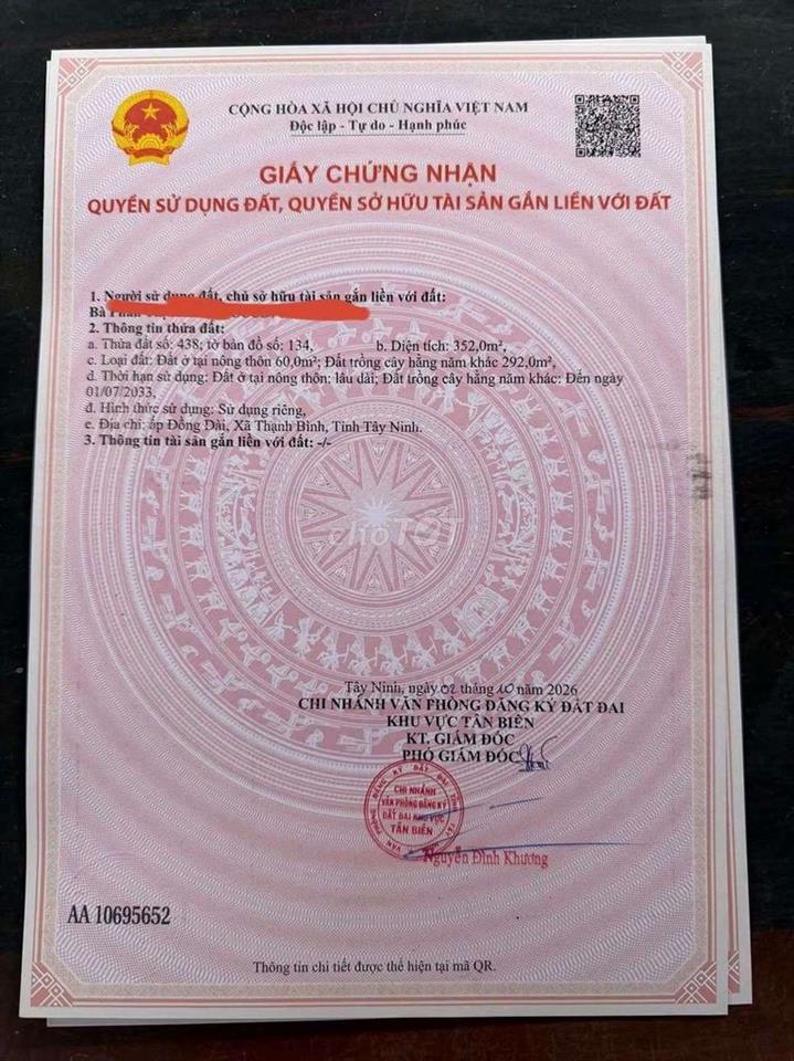 đất 129tr dt 5x40m thổ cư 60m2 ấp đồng dài xã Thạnh Bình,  Tây Ninh
