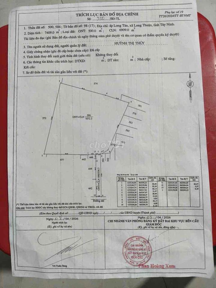 Bán đất ấp Long Tân, xã Long Thuận, tỉnh Tây Ninh