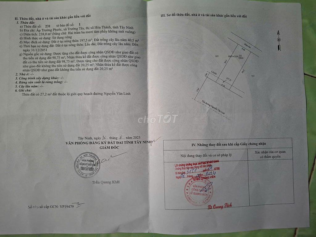 Bán đất chính chủ tại Ấp Trường Phước, Hòa Thành, Long Hoa, Tây Ninh.