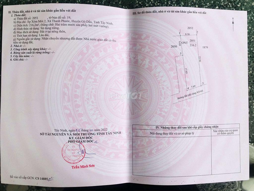 Đất Xóm Mới, xã Thanh Phước, Gò Dầu