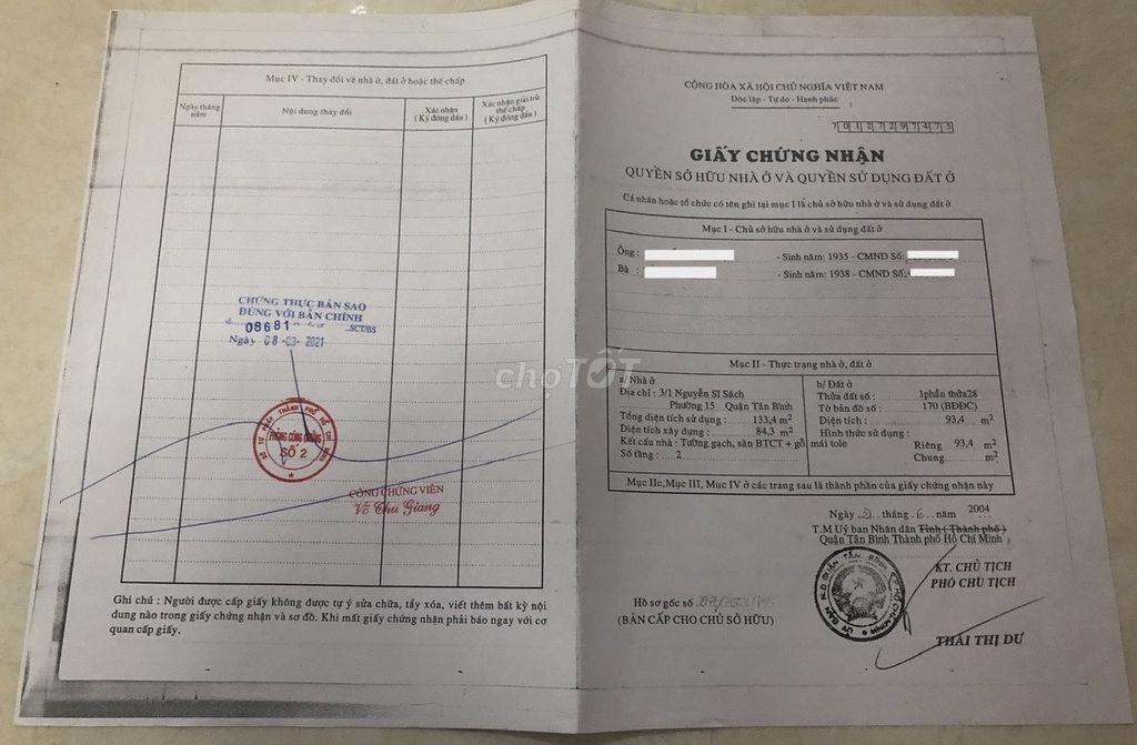 Bán Nhà Gần Sân Bay Tân Sơn Nhất giá rẻ !