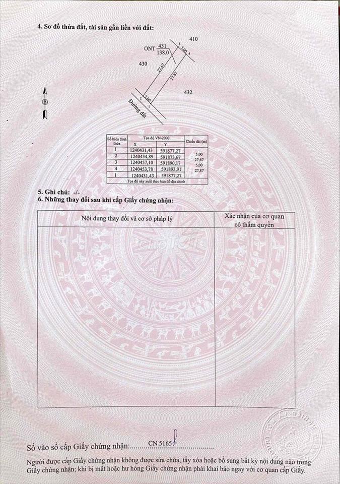 BÁN ĐẤT THỔ CƯ 138m² – BẾN CỦI, DƯƠNG MINH CHÂU, TÂY NINH  Diện tích: