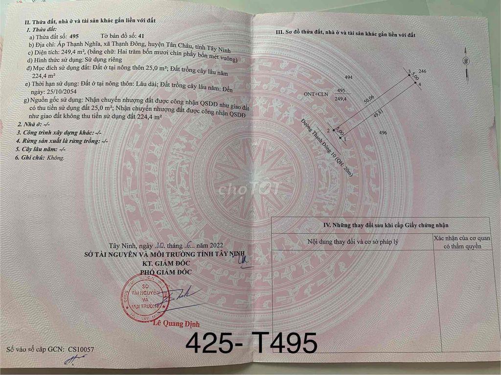 Đất dân ở ấp thạnh nghĩa, xã thạnh đông, tân châu, TN