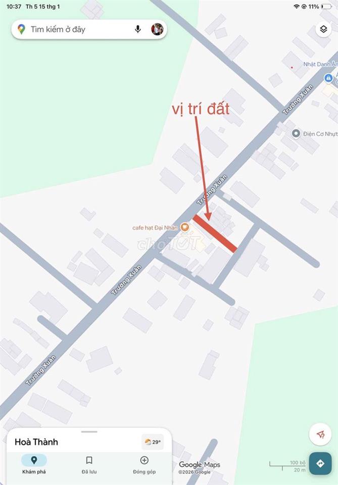 bán đất mặt tiền, đường nhựa 20m, thổ cư 100% , lộ giới 20m, chính chủ