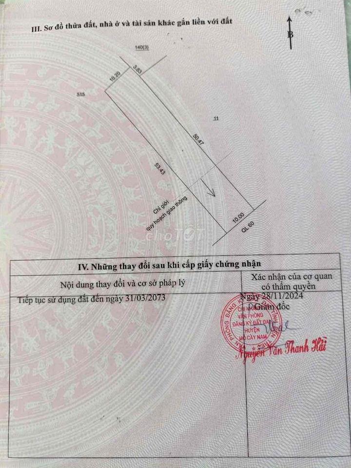 Đát Mặt Tiền Quốc Lộ 60