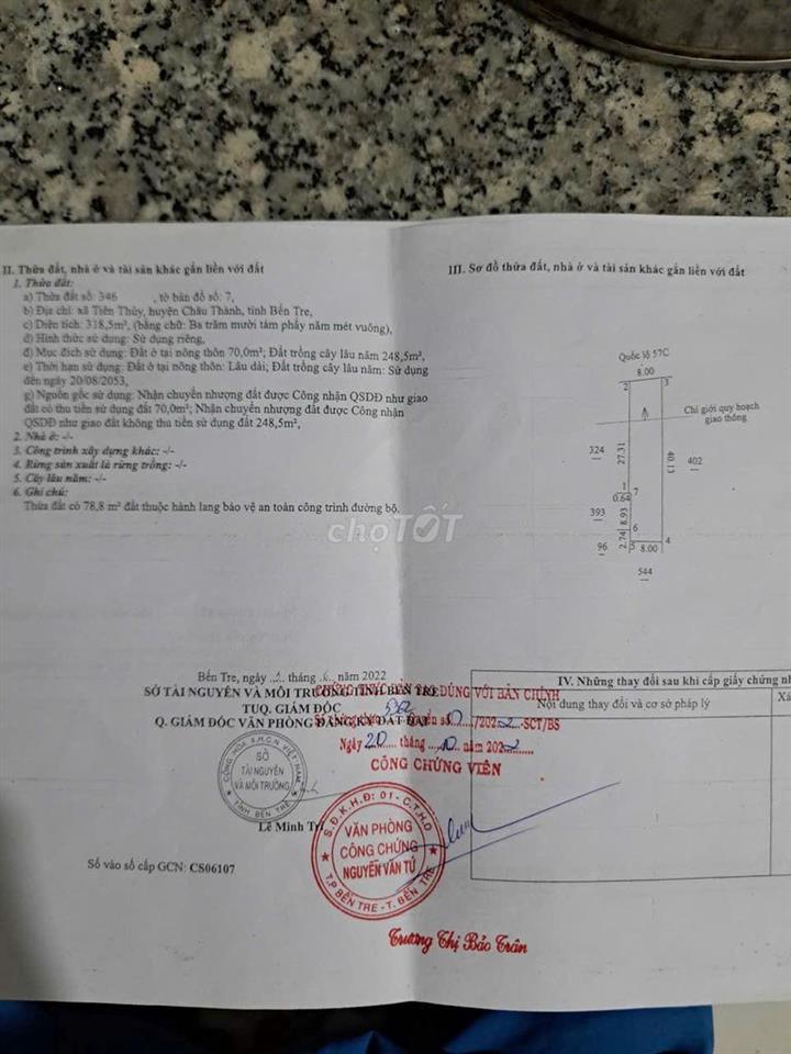 Đất Nền Mặt Tiền QL57C gần KCN AN HIỆP 
