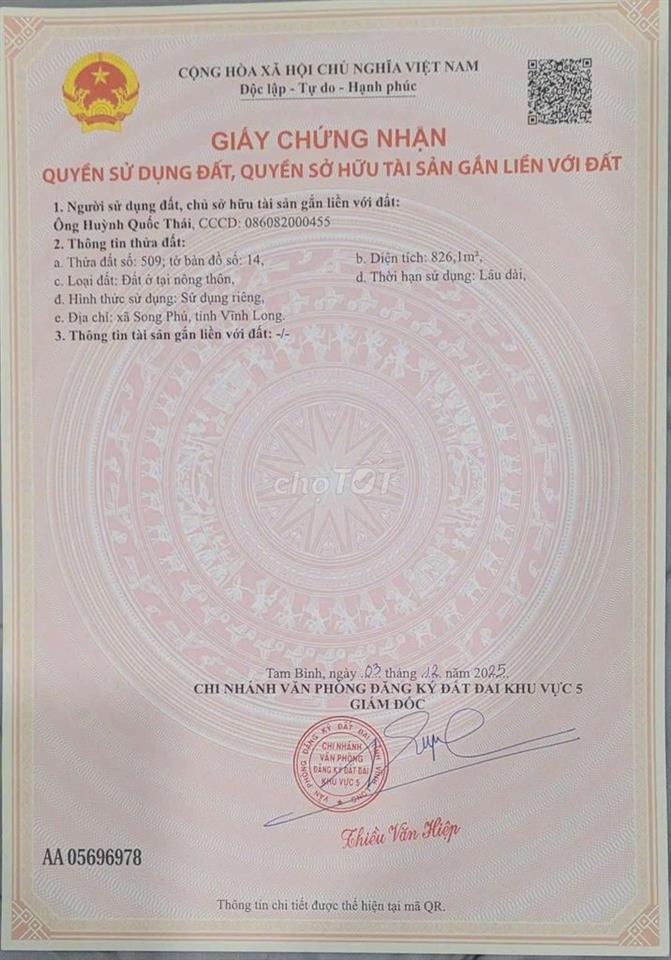 Đất thổ cư mặt tiền đường, đối diện trường THPT Song Phú