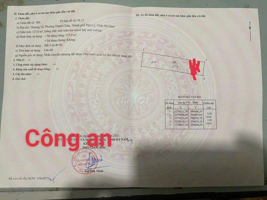Phân lô công an Thanh Châu 127m2 mt5.3m 2 mặt tiền