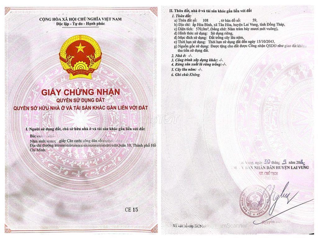 Đất vườn Xã Tân Hòa, Huyện Lai Vung, Đồng Tháp