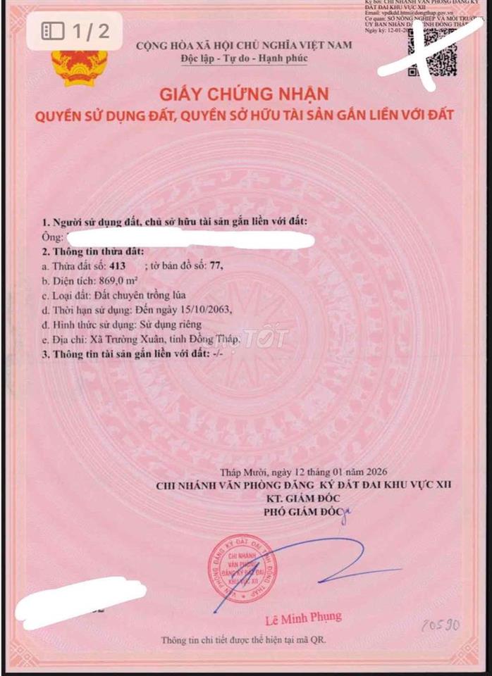 Bán đất mặt Tiền tỉnh lộ 845 Đồng Tháp