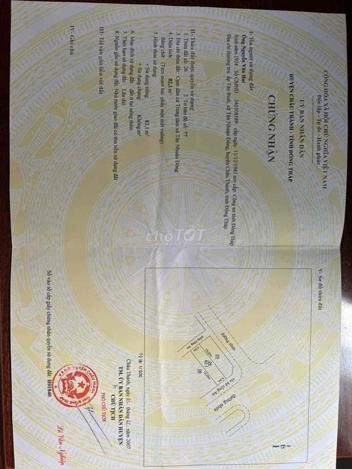 Cần bán đất ở Đồng Tháp Châu Thành