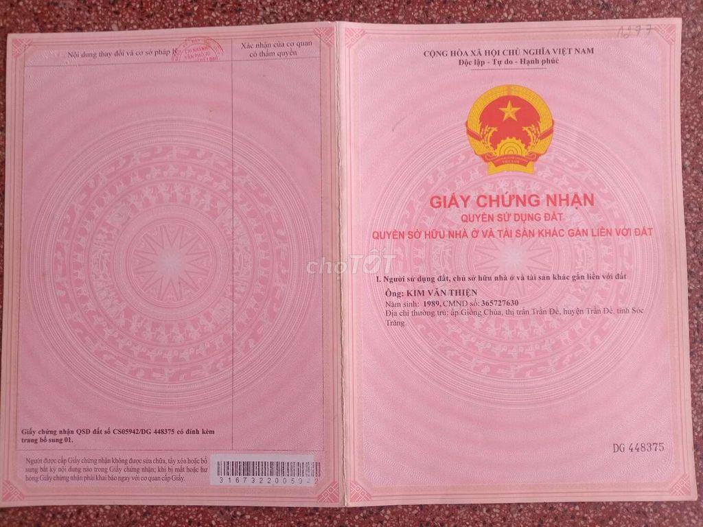 Chính chủ cần bán đất nền thổ cư đối diện nhà trọ huỳnh dương trần đề