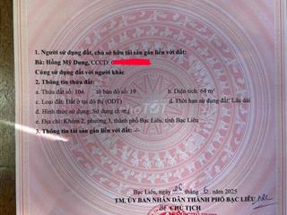Bán Nhà 64m2 Mặt Tiền Đường Hoàng Văn Thụ ngay Trung Tâm Bạc Liêu