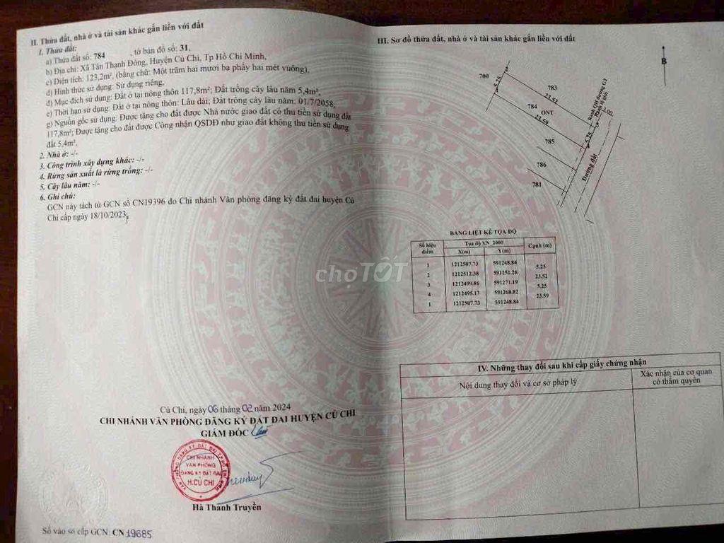 Bán Lô Đất 123m2 thổ cư. xin gpxd hoàn công