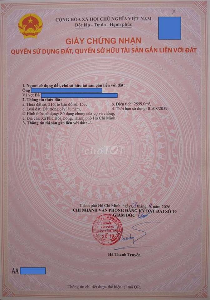 Đất trồng cây lâu năm tại xã Phú Hòa Đông, Củ Chi