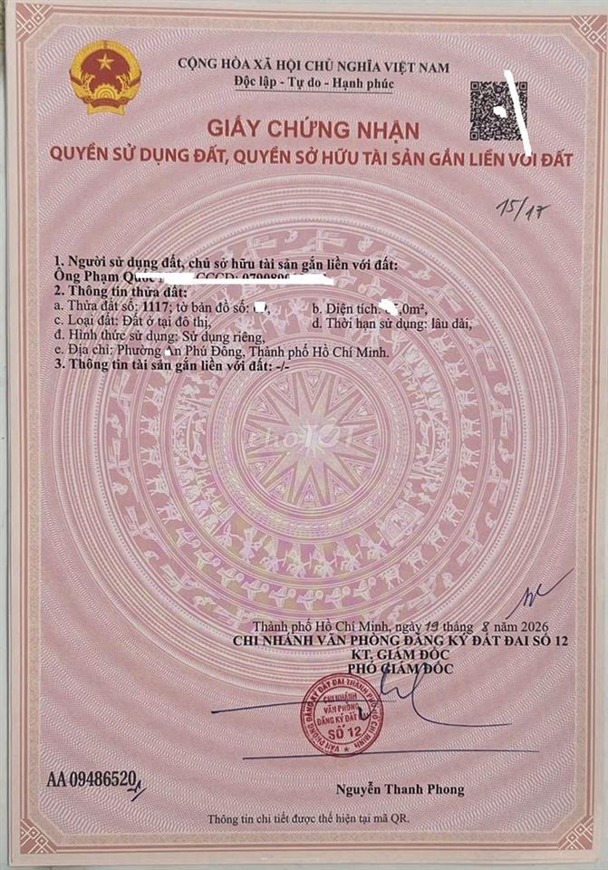 CẦN BÁN GẤP LÔ ĐẤT VƯỜN LÀI DT 4 X 17 - Giá 4,45ty