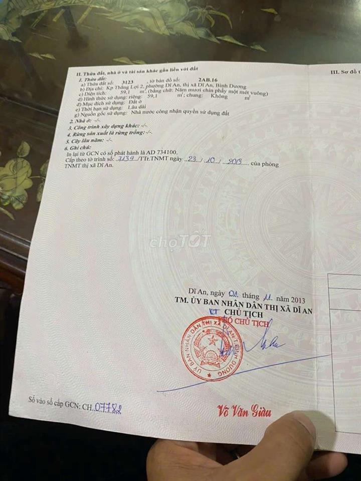 cần bán nhà diện tích 60m phường dĩ an bình dương 
