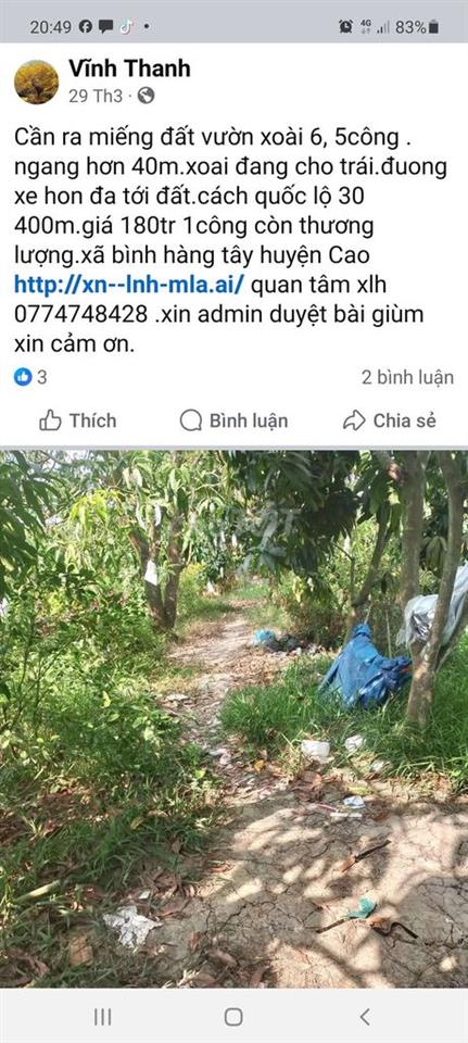 Bán đất ao cá mặt tiền đường nhựa cặp sông cái bèo