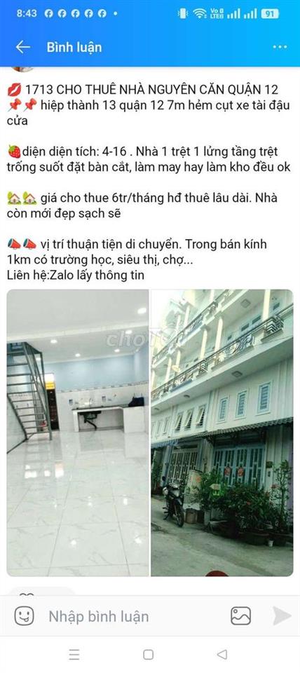 CHO THUÊ NHÀ NGUYÊN CĂN HT13