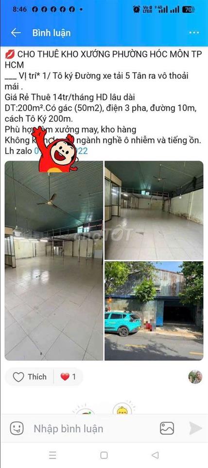 cho thuê nhà xưởng TRUNG CHÁNH HÓC MÔN