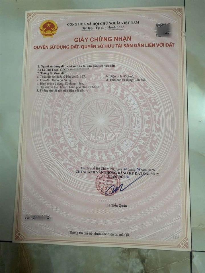 BÁN ĐẤT F0! Bà điểm Hóc MÔN 