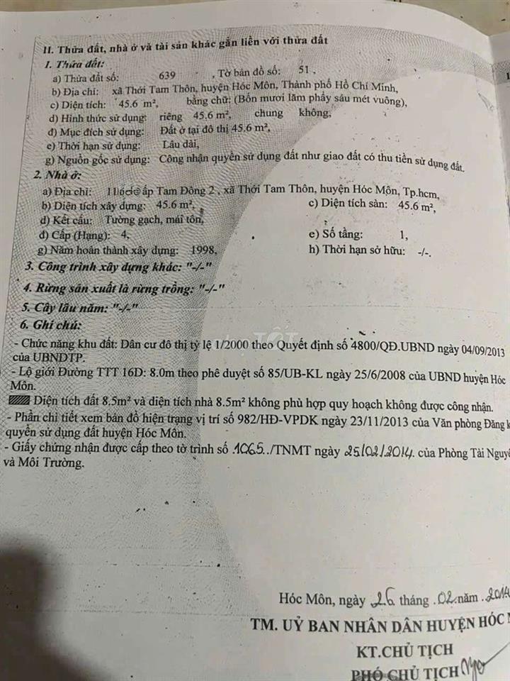 Bán Nhà sổ HỒNG RIÊNG CHÍNH CHỦ XÃ Thới Tam Thôn HM 