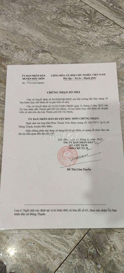 BÁN NHÀ SỔ DỎ CHCHUNG CÔNG CHỨNG VI bằng Đông thạnh Hóc Môn 