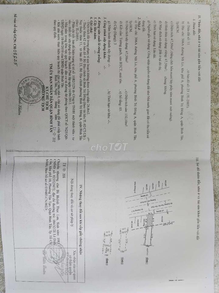Bán gấp mặt tiền Mã lò 