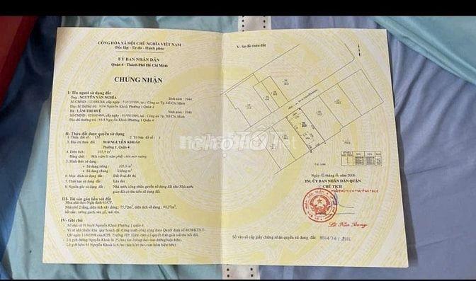 BÁN NHÀ HẺM XE HƠI , TRÊN TRỤC ĐƯỜNG LỚN QUẬN 4
