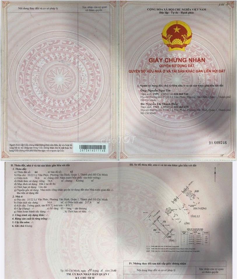 BÁN NHANH NHÀ QUẬN 1 ,TRÊN ĐƯỜNG LÝ VĂN PHỨC GẦN CÔNG VIÊN LÊ VĂN TÁM
