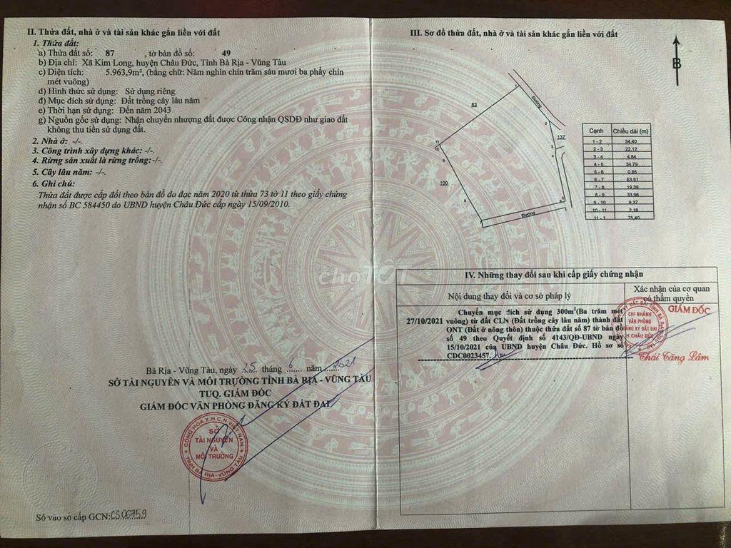 BÁN NHANH LÔ ĐẤT NÔNG NGHIỆP 6 SÀO  VỊ TRÍ CỰC ĐẸP TẠI KIM LONG , BRVT