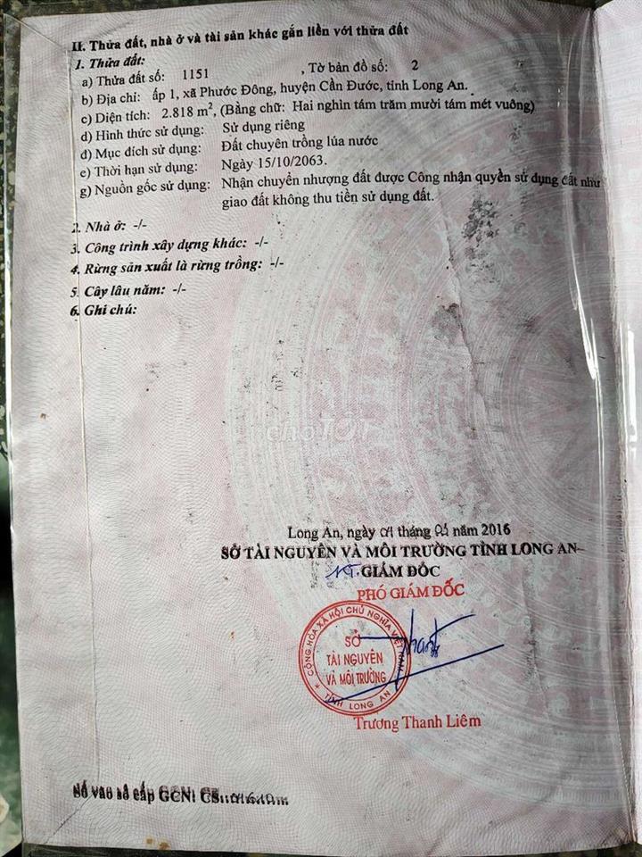 cần bán 2818m2 đất trồng lúa ở xóm rạch su