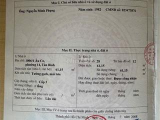 GỬI MÔI GIỚI HH 100TR,  1006/1 Âu Cơ, Tân Bình 8.95 TỶ, 3 tầng.