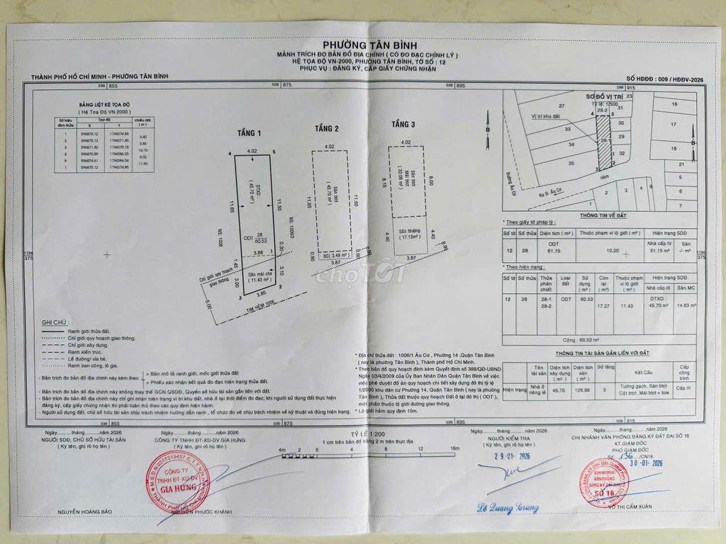GỬI MÔI GIỚI HH 100TR,  1006/1 Âu Cơ, Tân Bình 8.95 TỶ, 3 tầng.